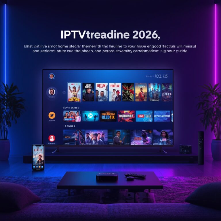 Step-by-step IPTV setup process on a smart TV screen showing app interface and playlist input